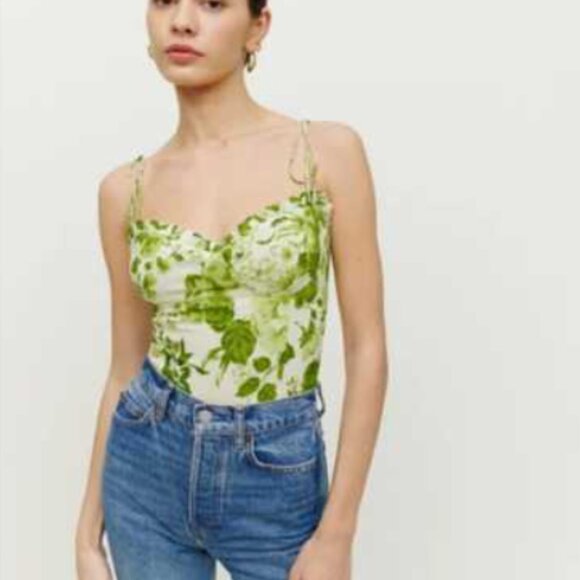 Reformation Novena Top Green Floral - Size 4 - Picture 4 of 7